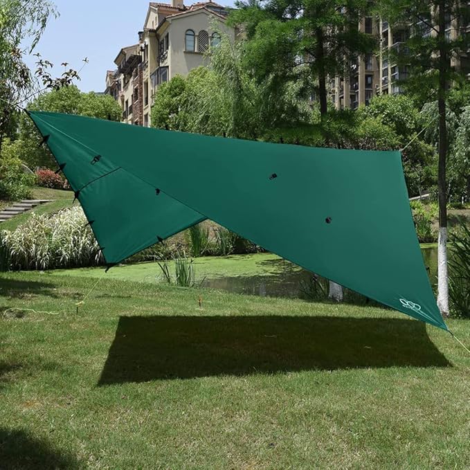 Gold Armour Rainfly Tarp Hammock, Premium 14.7ft/12ft/10ft/8ft Rain Fly Cover, Waterproof Ultralight Camping Shelter Canopy, Survival Equipment Gear Camping Tent Accessories (Green 12ft x 10ft)