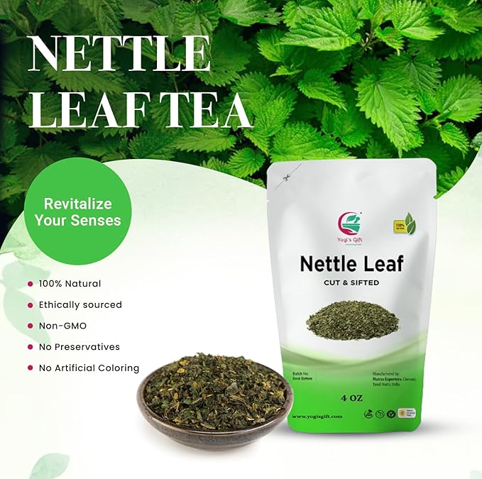 Nettle Leaves Dried 4 oz | Nettle Leaf Tea | Cut and Sifted | Stinging Nettle Herb Bulk | Non- Gmo, Ethically sourced | By Yogi's Gift®