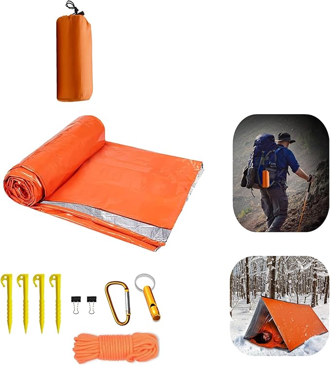 Emergency Tent, 2 Person Tube Tent Survival Shelter, Ultralight Survival Tent Emergency Shelter Use as Survival Gear Space Blanket for Camping, Hiking