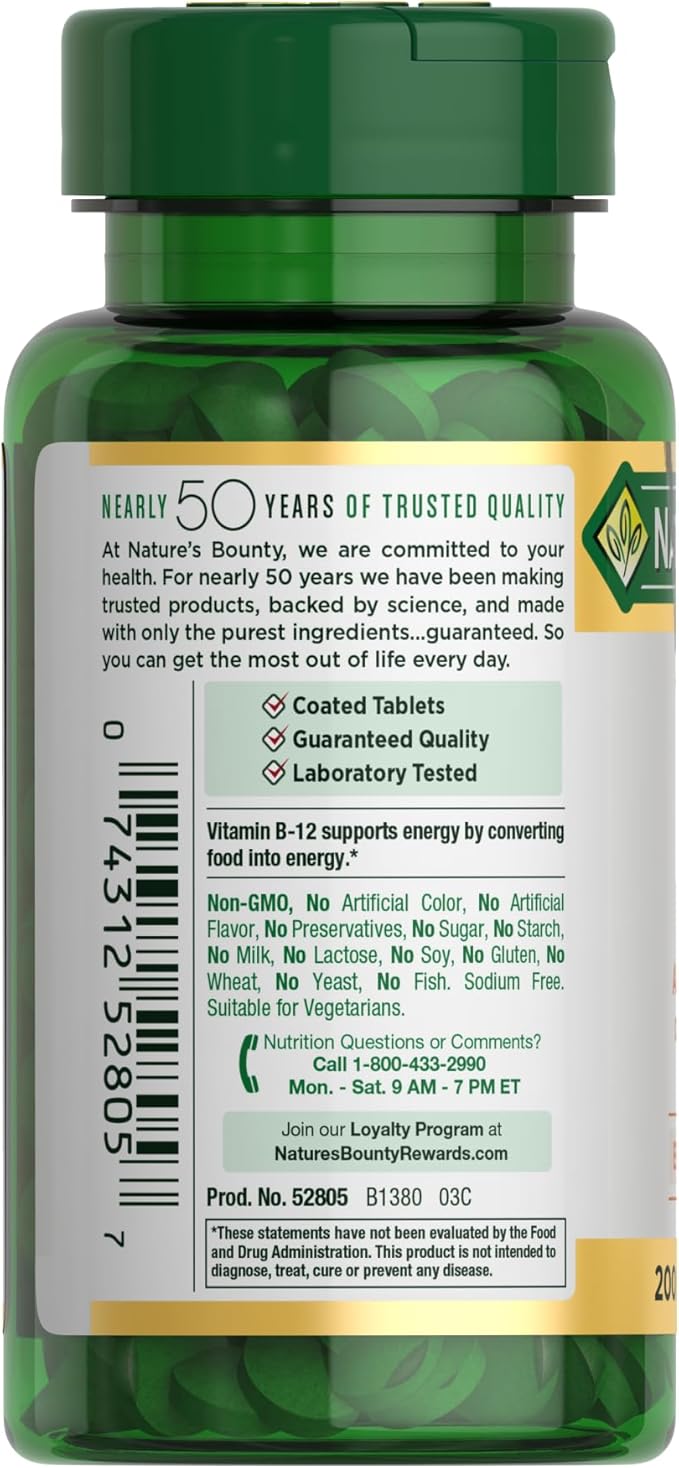 Nature's Bounty Vitamin B12 1000 mcg Supplements, Supports Energy Metabolism, 200 Ct