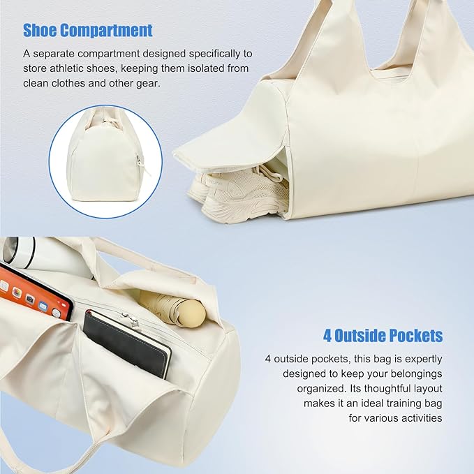 forestfish Yoga Gym Bag for Women with Shoes Compartment & Wet Dry Storage Pockets Lightweight Duffel Bag