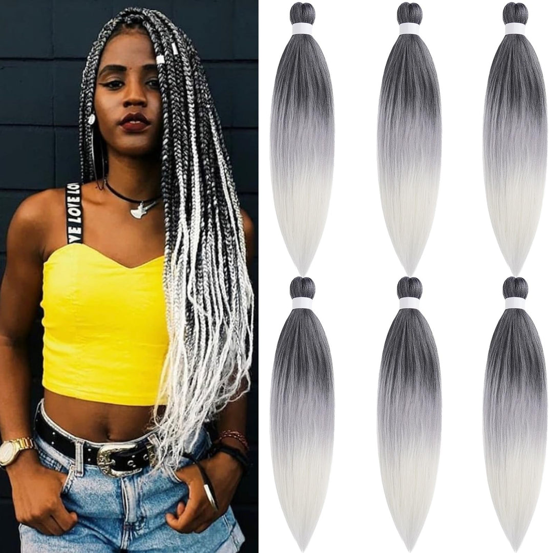 Ai Yuchen Grey White Ombre Kanekalon Braiding Hair Pre Stretched Braids Colored Hair Extensions For Braiding Hypoallergenic Knot