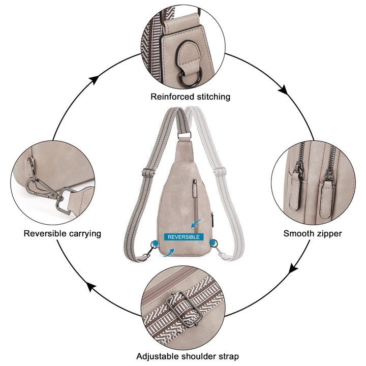 CLUCI Sling Bag for Women Crossbody Bag for Women Crossbody Bag Cross Body Bag for Woman Leather Large Sling Backpack Travel Cross Body Bag Hiking Cycling Grey