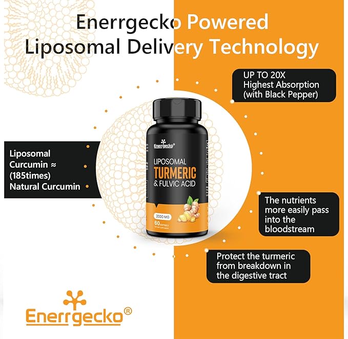 2000 mg Liposomal Turmeric Curcumin with Black Pepper & Ginger for Superior Absorption with Fulvic Acid and Humic Acid 180 Softgels - 3 Month Supply