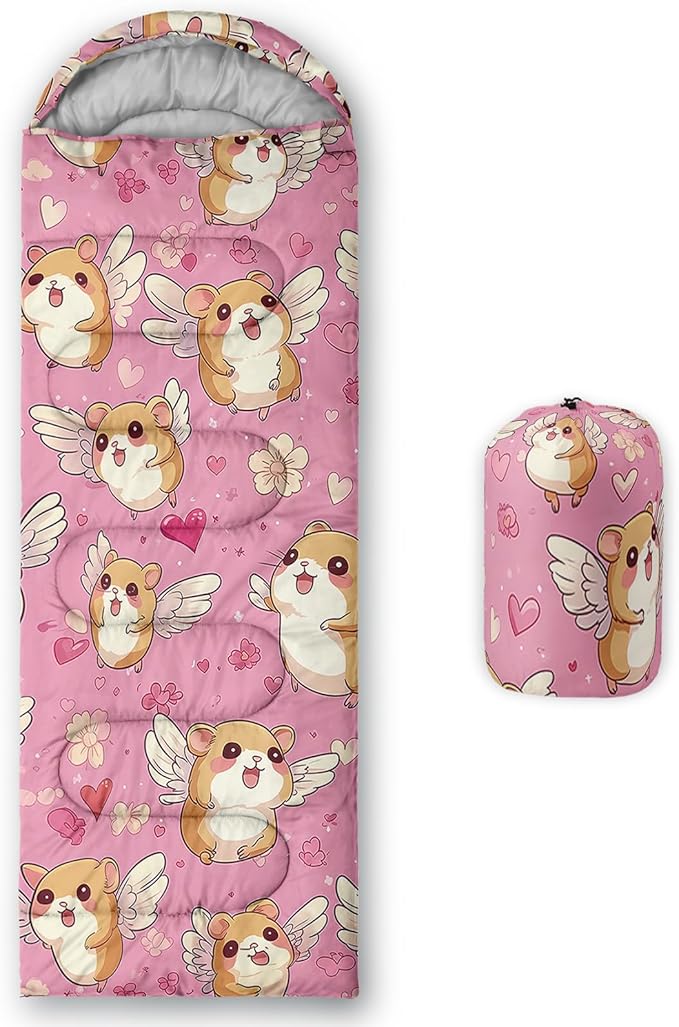 AILONEN Cartoon Fox Camping Sleeping Bag for Boys Girls Adults,Lightweight & Waterproof,3 Season Warm & Cold Weather,Portable,Kawaii Fox Printed Sleeping Bag,Traveling,Camping,Hiking