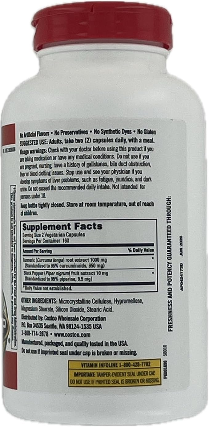 Kirkland Signature Turmeric with Black Pepper, 1000mg (320 Count)