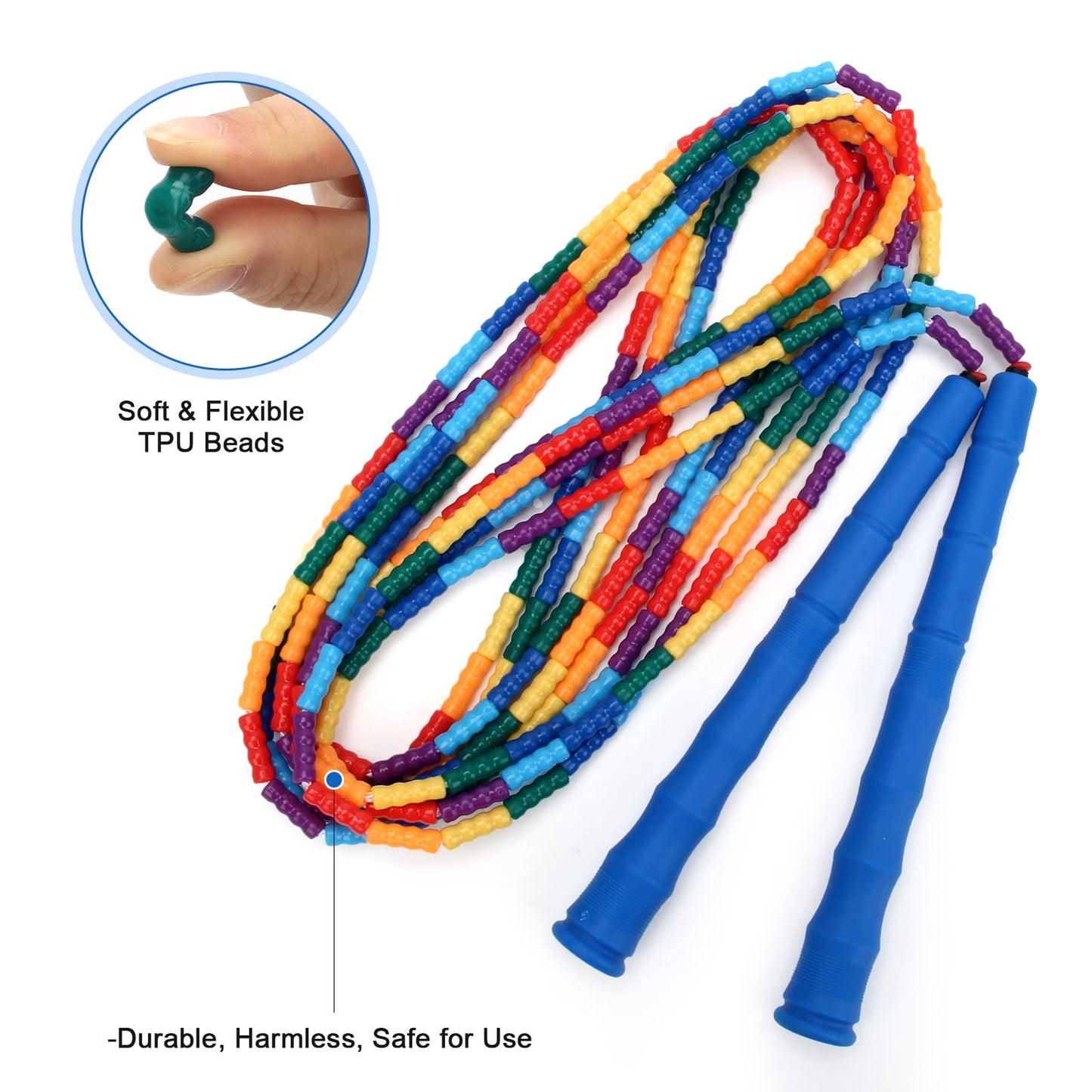 Coolrunner 16 FT Long Jump Rope(2 PACK), Double Dutch Jump Rope, Soft Beaded Skipping Rope for Kids Adults, Plastic Segmented Jump Rope, Long Enough for 4-5 Jumpers (Blue2)