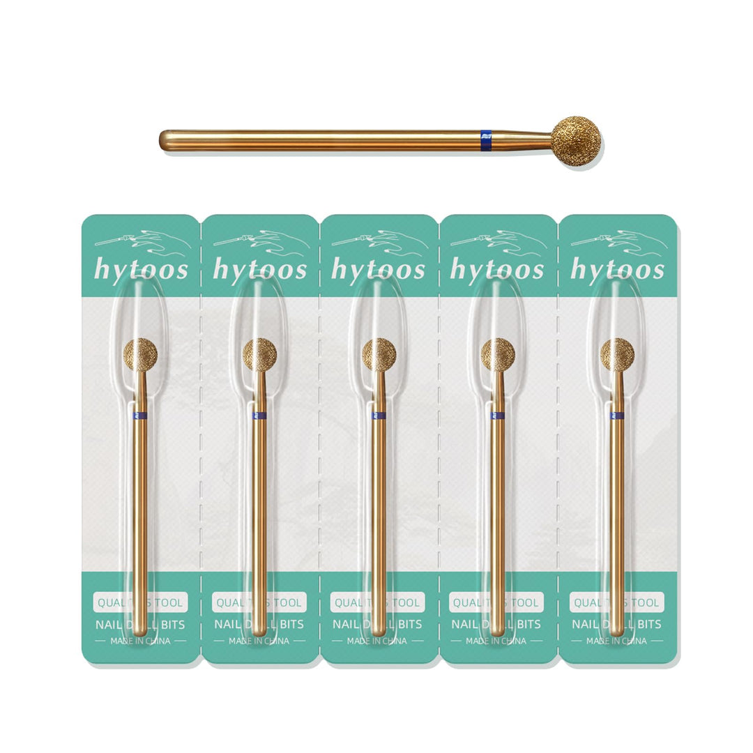 HYTOOS 5mm Ball Cuticle Clean Nail Drill Bit 5Pcs/Set Titanium Russian Diamond Nail Bits Professional Safety Under Nail Cleaner Burr for Cuticle Dead Skin, Electric Drill Accessories, Medium