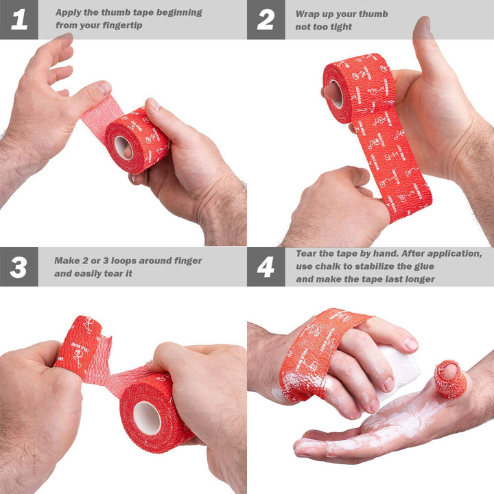 WARM BODY COLD MIND 2" Premium Lifting Thumb Tape for Weightlifting - Hook Grip for Powerlifting, Strength/Cross Training, Deadlift, Weight Lifting, Athletic Finger Wrap (White 6 Rolls)