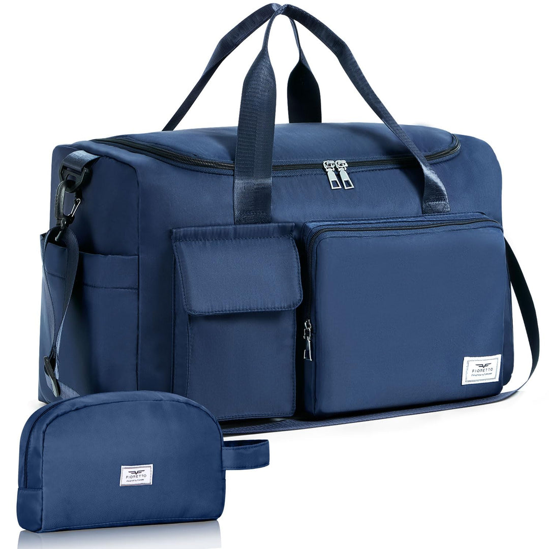 FIORETTO Women's Water-Resistant Gym Duffle Bag with Shoes Compartment, 37L Capacity, Multi-Functional, Ideal for Travel, Gym, Sports, Weekender, with Toiletry Bag, Navy Blue