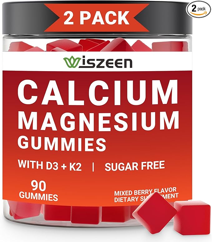 Calcium with Vitamin D3 K2 Gummies, Sugar Free Calcium Supplement for Women & Men, Chewable Calcium Citrate with Magnesium, Zinc for Bone, Muscle & Immune Support