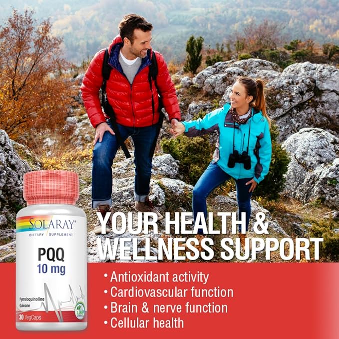 SOLARAY PQQ 10 mg, Pyrroloquinoline Quinone Supplement, Cellular, Heart & Cognitive Function Support, 30 VegCaps