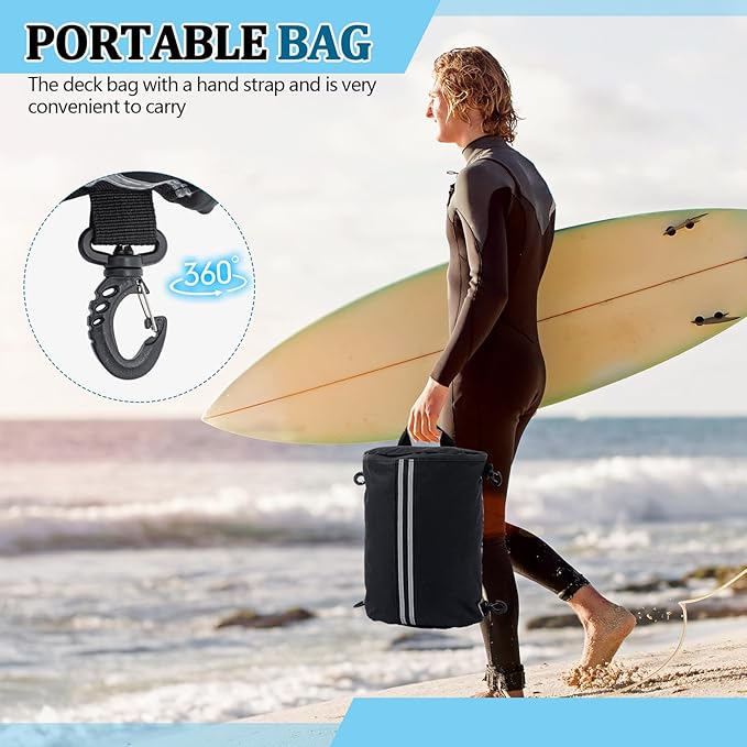 Abbylike Paddleboard Storage bag 15.4 x 11.4 Inch Black Waterproof Deck Bag Oxford Cloth Deck Cooler Pouch with Reflective Strip Swivel Hook Zipper Paddle Board Accessories for Summer Kayak Surfboard