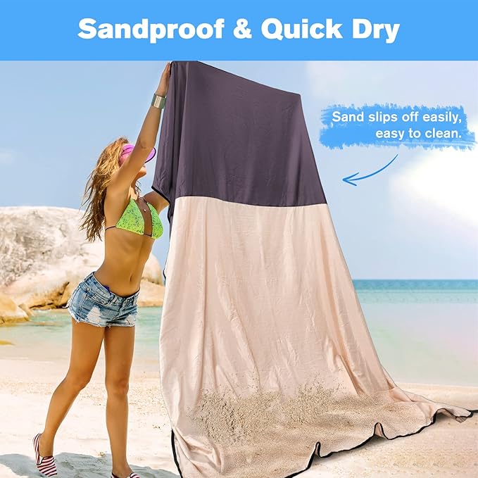 Beach Blanket Waterproof Sandproof Large Beach Mat 79" X 87", Quick Drying Durable Portable Lightweight Outdoor Nylon Picnic Blanket for Travel Camping Hiking, Champagne Gold