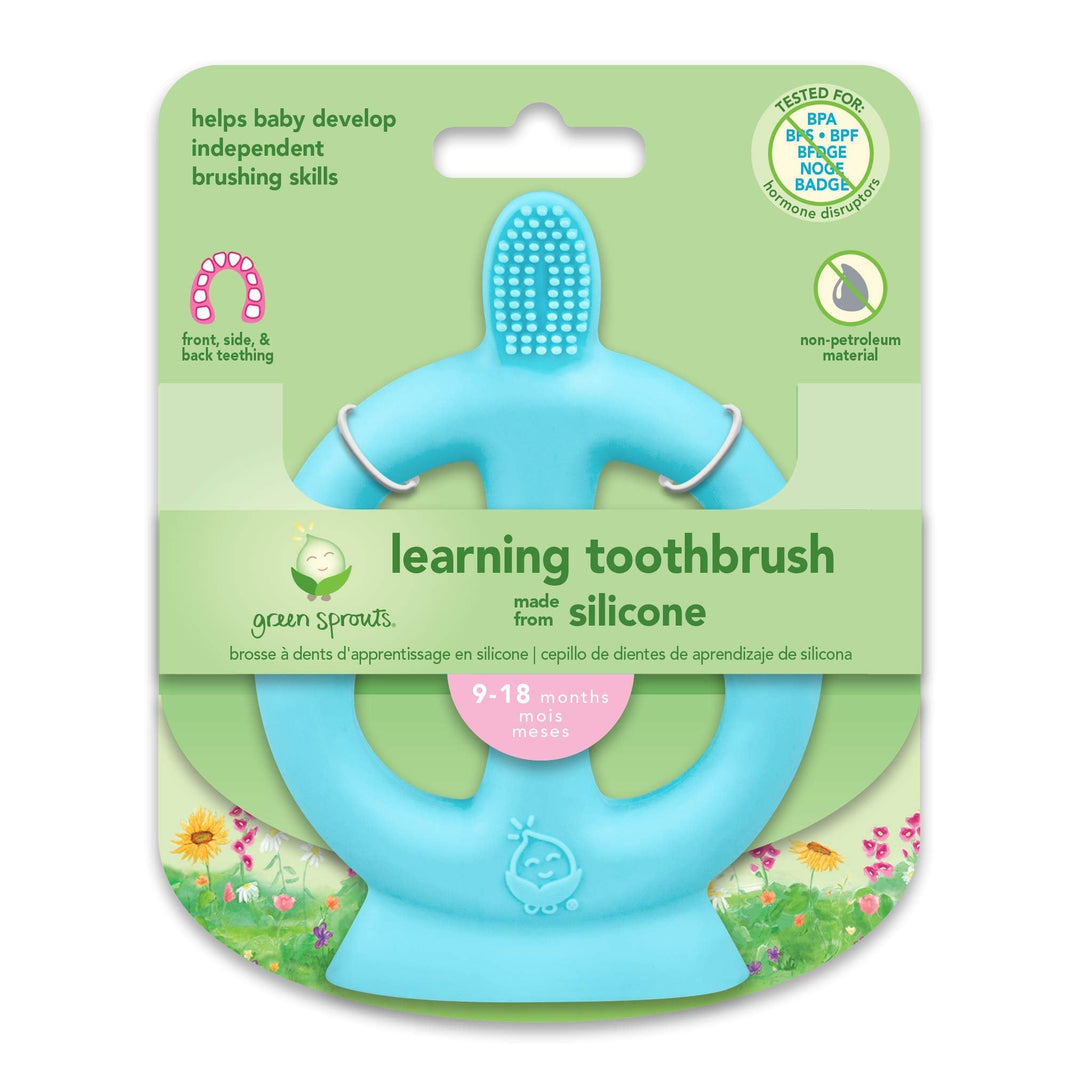 green sprouts Learning Toothbrush Made from Silicone | Toddler Training Toothbrush to Learn Brushing Skills |100% Food-Grade LFGB Silicone Without BPA, BPS, BPF | Sterilizer Safe, Aqua