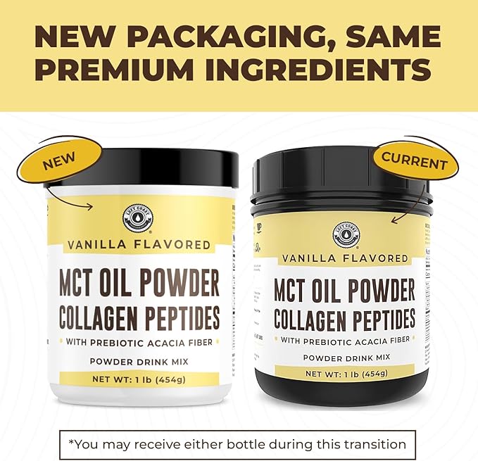 Keto MCT Oil Powder + Collagen + Prebiotic Acacia Fiber, Vanilla Flavor, 16oz. MCT Oil Powder from Coconuts. Grass Fed Collagen, Perfect for Keto, 0 Net Carb, Stevia, Erythritol, Powdered Drink