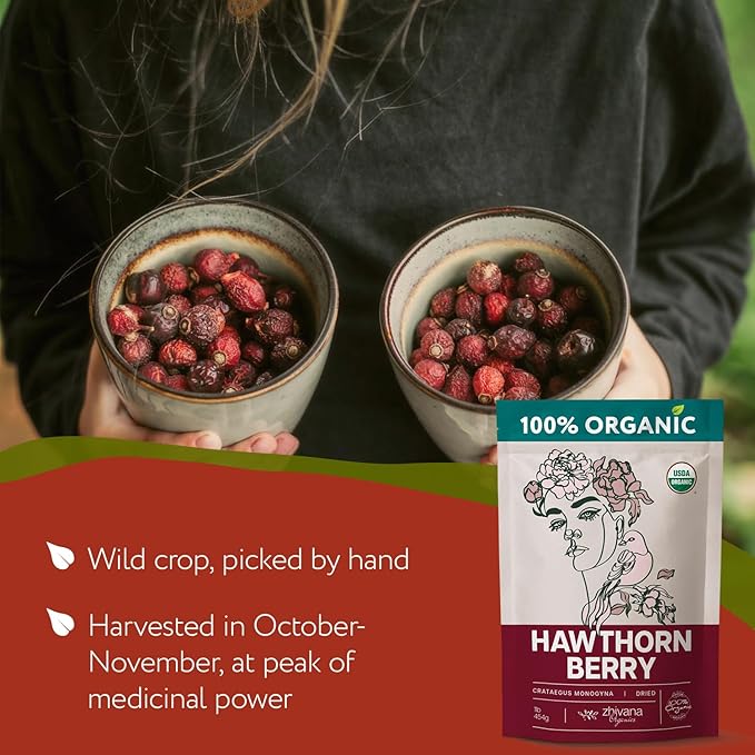 Organic Hawthorn Berry Tea (16 oz.) - Hawthorn Tea, Hawthorne Berries - High Blood Pressure, Heart Health Support, Relaxation