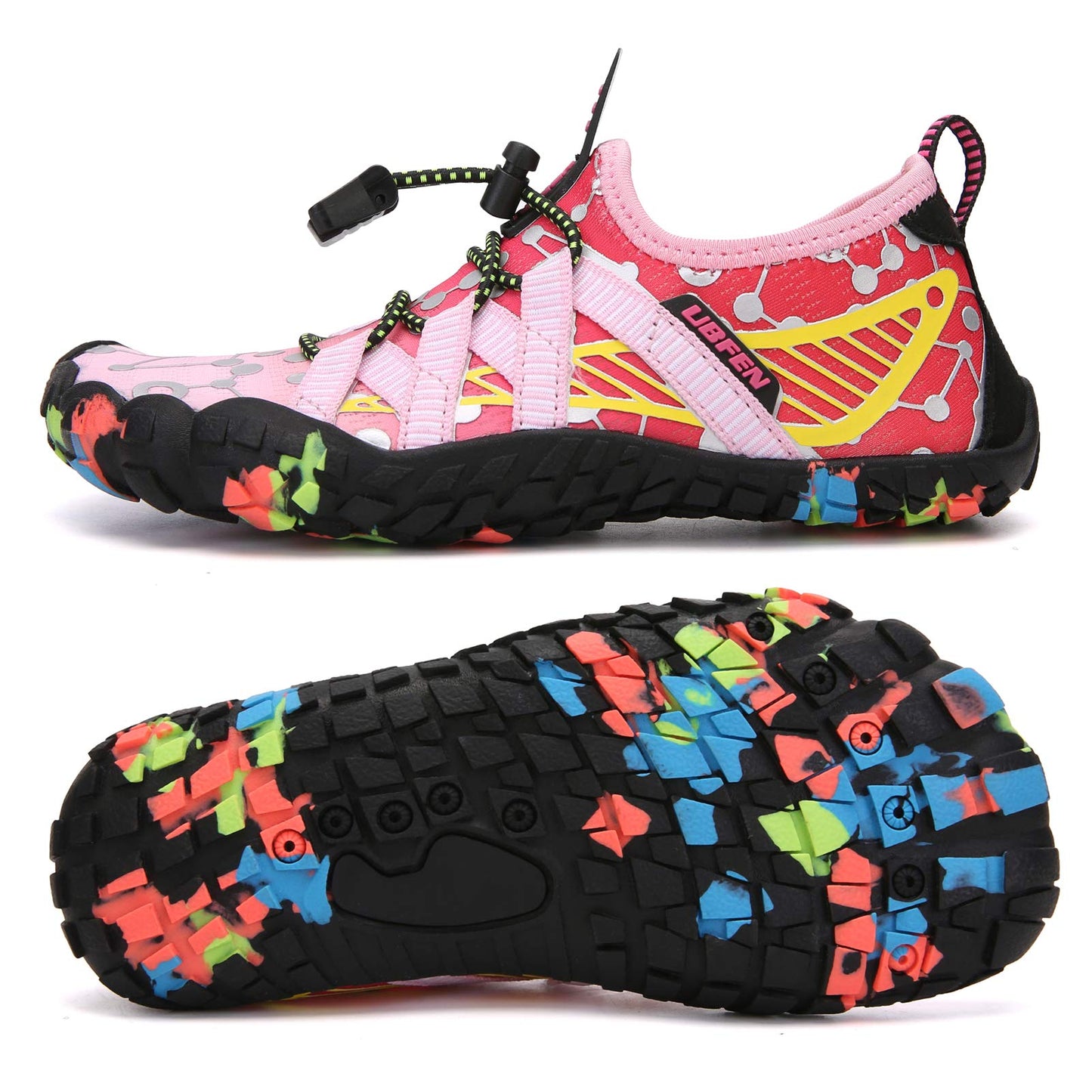 UBFEN Water Shoes for Kids Boys Girls Aqua Socks Barefoot Beach Sports Swim Pool Quick Dry Lightweight Toddler Little Big Kid C Pink Yellow 8 Toddler