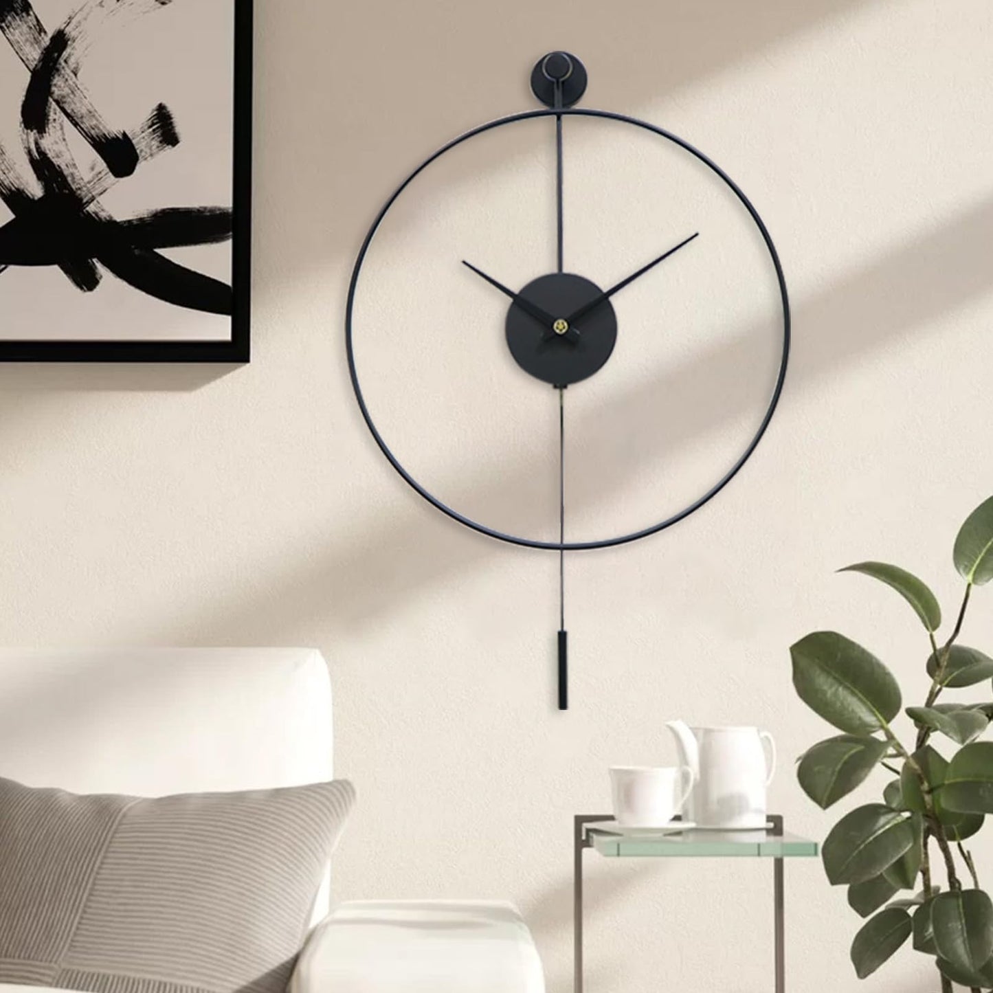 Classical Large Decorative Wall Clock with Pendulum, Modern Non-Ticking Silent Metal Wall Clocks for Living Room, Bedroom, Study, Office,20‘’