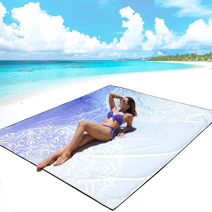 AISPARKY Beach Blanket Waterproof Sandproof, Oversized Large Beach Mat 79" X 83"/120"x108" for 1-8 Adults, Quick Drying&Compact&Lightweight, Picnic Mat Vacation Essentials for Beach Camping Travel