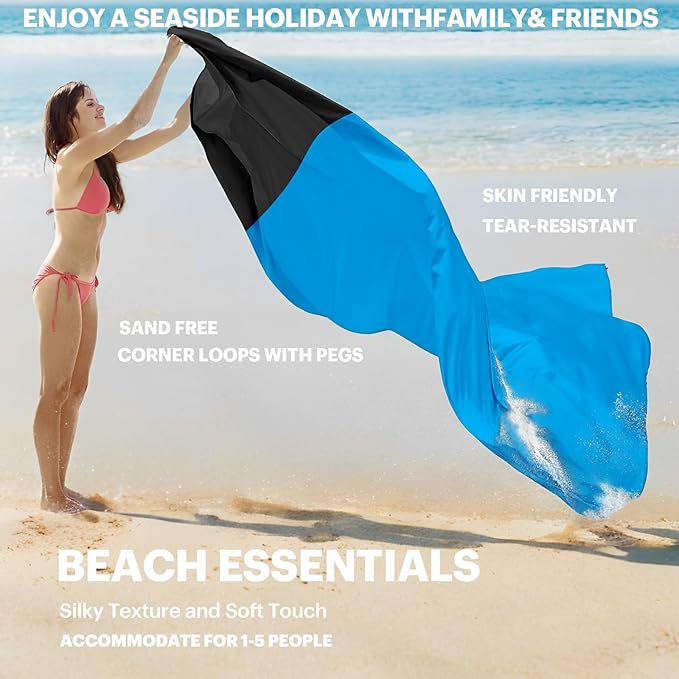 Beach Blanket Sandproof Waterproof, Beach Essentials Extra Large Beach Mat, 79" X 55" Oversized Durable Outdoor Picnic Mat Storage Bag for 1-4 Adults, Beach Accessories for Travel, Camping, Hiking