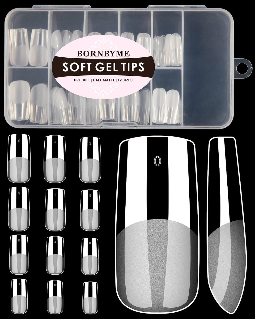 Soft Gel Nail Tips Medium Square, 120Pcs Pre Buff Full Cover Nail Extenison Tips Half Matte Gel X Nail Tips Bornbyme