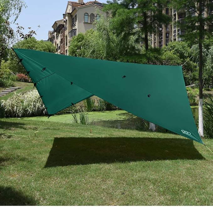 Gold Armour Rainfly Tarp Hammock, Premium 14.7ft/12ft/10ft/8ft Rain Fly Cover, Waterproof Ultralight Camping Shelter Canopy, Survival Equipment Gear Camping Tent Accessories (Green 10ft x 8ft)