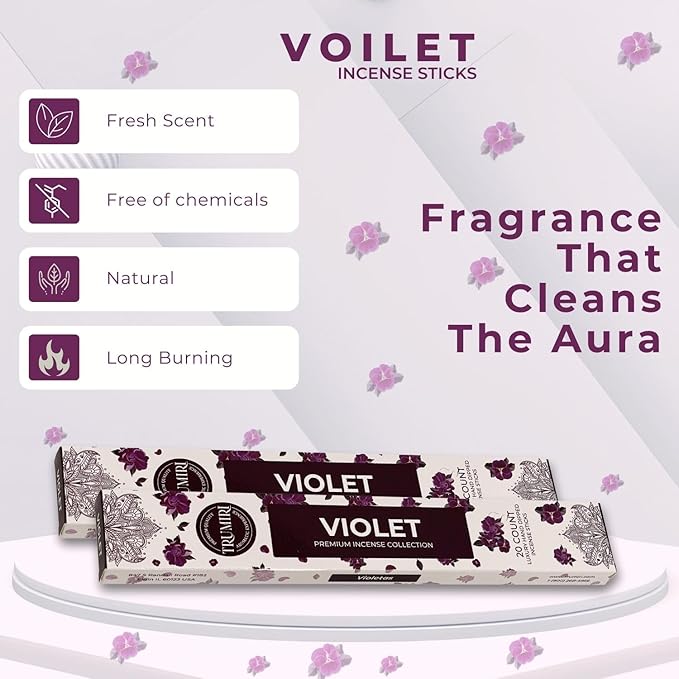 Violet Incense Sticks - Total 40 Insence-Sticks - Dual Pack of 20 Insense - Inciensos - Inscents - Natural Non Toxic Ingredients - Incents - Incence - Inscense - Insents