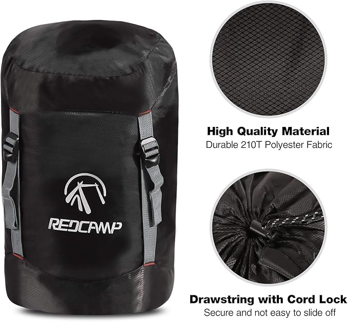 REDCAMP Sleeping Bag Stuff Sack, Black M, L, XL and XXL Compression Sack, Great for Backpacking and Camping