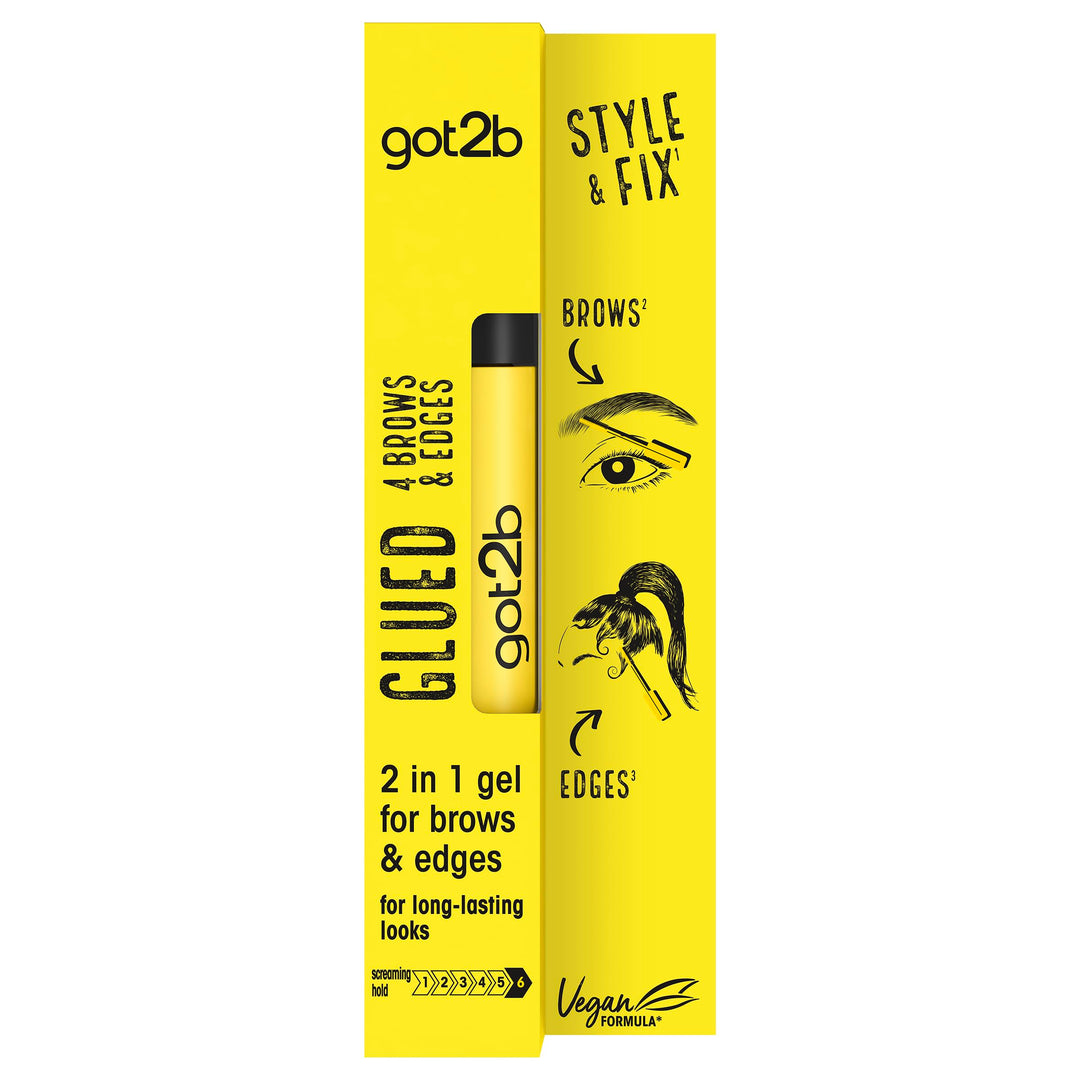 Got2B Glued for Brows & Edges 2 in 1 Wand Eyebrow Gel, 72hr Hold, No White Residue or Stickness, Vegan, Silicone Free, Alcohol Free, 16 ml