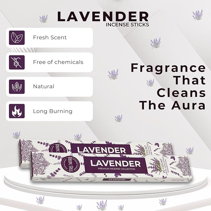 Lavender Incense Sticks - Incienso de Lavanda - Total 40 Insence-Sticks - Dual Pack of 20 Insense - Inciensos - Inscents - Natural Non Toxic Ingredients - Incents - Incence - Inscense - Insents