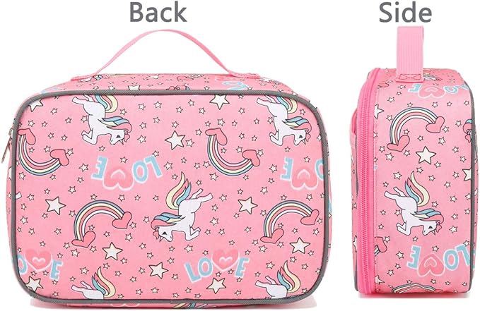 FlowFly Kids Lunch box Insulated Soft Bag Mini Cooler Back to School Thermal Meal Tote Kit for Girls, Boys, Unicorn