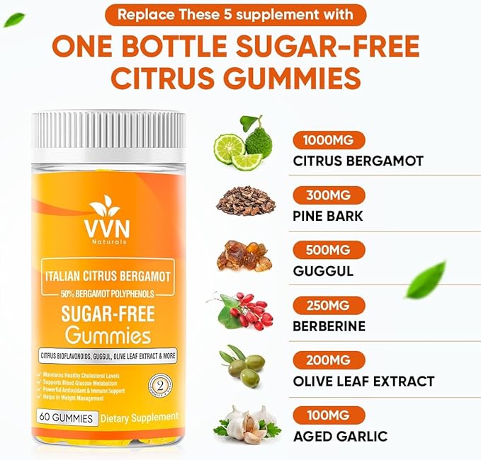 2900mg Citrus Bergamot Blend 25:1 Extract Gummies (Italy Sourced & Manufactured in USA) for Immune System Support & Healthy Aging with Guggul, Pine Bark & More | Sugar-Free, 60 ct.