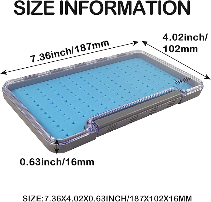 AVENTIK EUPHENG Fly Fishing Boxes Silicone Super Slim Fishing Storage Fishing Tackle Case Waterproof Pocket 7.36"X4.02"X0.63"/5.39"X3.74" X0.63'' (2PC-G048LB blue silicone:7.36"X4.02"X0.63")
