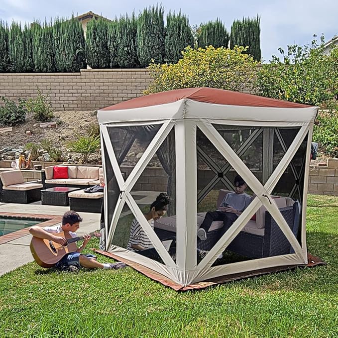 AxplorOutdoor Pop Up Canopy Screen Tent 10x10 | Camping Gazebo | Portable Outdoor Screened Room | Standing Height 5-Sided Camper With Carry Bag