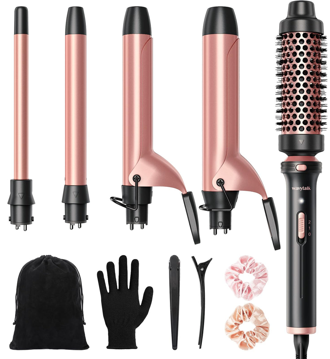 Wavytalk 5 In 1 Curling Iron,Curling Iron Set With Heated Round Brush And 4 Interchangeable Ceramic Curling Wand(0.5   -1.25''),