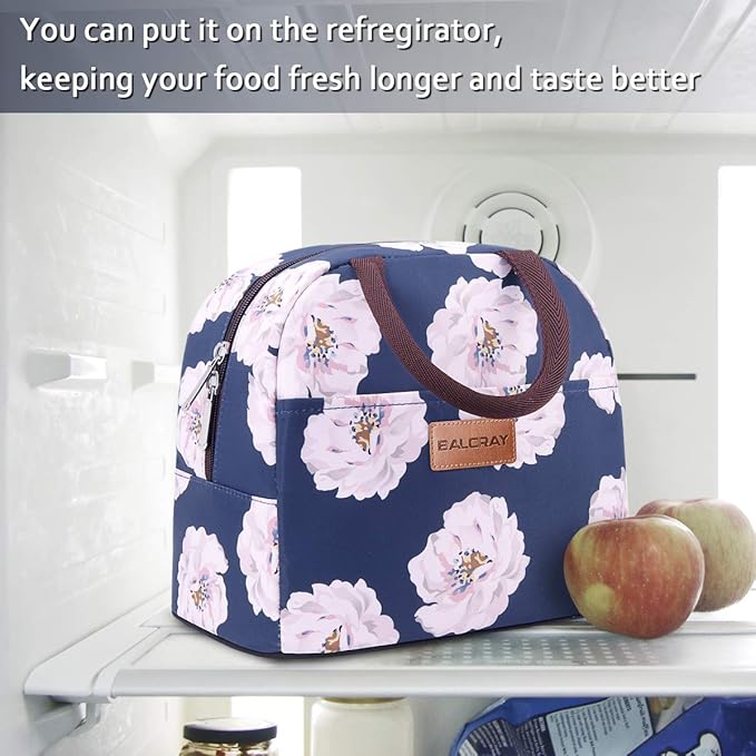 BALORAY Lunch Bag for Women Men Insulated Lunch Box for Adult Reusable Lunch Tote Bag for Work, Picnic or Travel (Pink Flower)