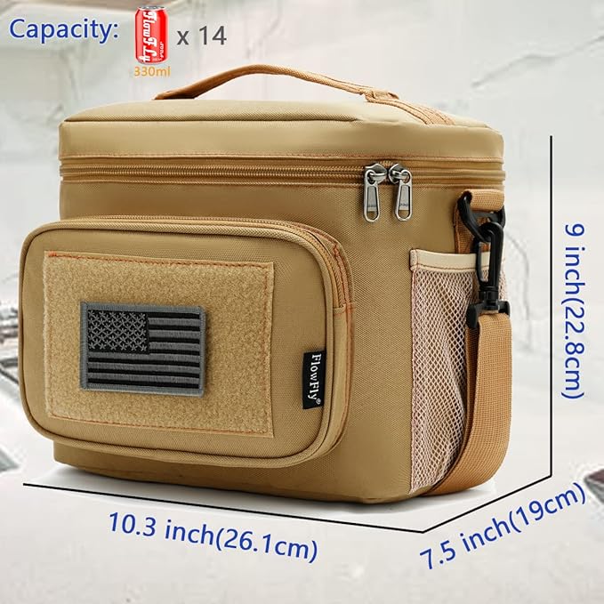 FlowFly Tactical Lunch Bag Large Insulated Lunch Box Cooler Tote for Men, Women with MOLLE/PALS Webbing(Brown, Medium)