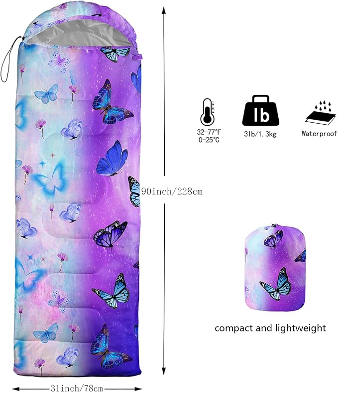 AILONEN Kids Floral Cat Camping Sleeping Bags,Lightweight & Waterproof,3 Season Warm & Cool Weather,Kawaii Kitten Sleeping Bags for Girls Adults,Travelling,Outdoors