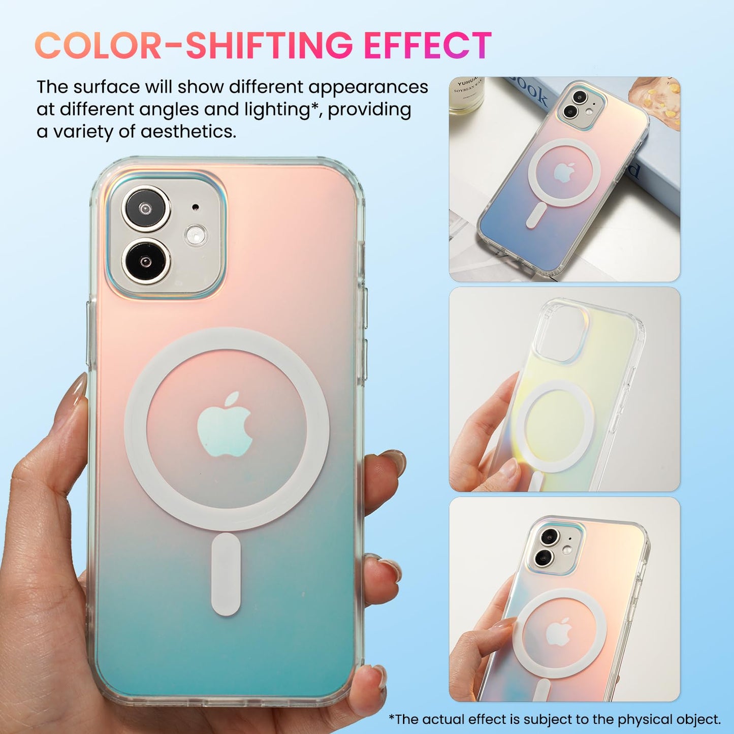 ORNARTO Compatible with iPhone 12,iPhone 12 Pro for MagSafe Case,Shockproof Protective Rainbow Case,Wireless Charging Magnetic Phone Cases Iridescent Cover 6.1 inch-Gold