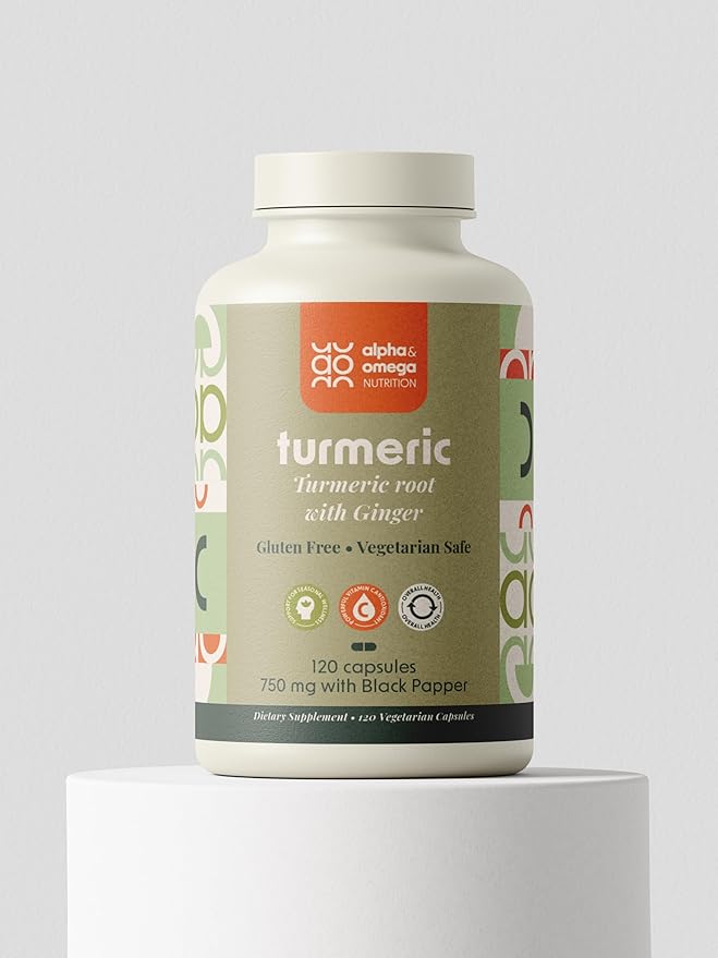 Alpha & Omega Nutrition Turmeric 1500mg with Ginger and Black Pepper, Joint Support Supplement with Turmeric and Ginger Root Powder, 120 Veggie Caps, 2 Month Supply