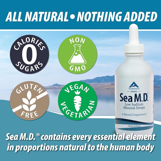 Anderson Sea M.D. Concentrated Trace Mineral Drops, Ionic Electrolyte Magnesium Supplement, Aids in Muscle Cramps, Joint Health, Liquid Magnesium, Easy to Take, 4 fl oz, 60 Servings