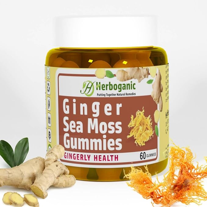Ginger Sea Moss Gummies - Herbal Support for Immune & Digestive Health - Plant-Powered, Gluten-Free & Vegan-Friendly - 60 Count