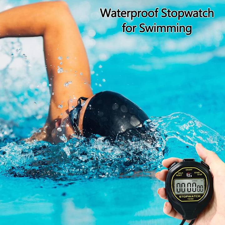 FCXJTU Digital Waterproof Stopwatch, No Bells, No Whistles, Simple Basic Operation, Silent, Clear Display, ON/Off, Large Display for Swimming Running Training Kids Coaches Referees Teachers (Black)