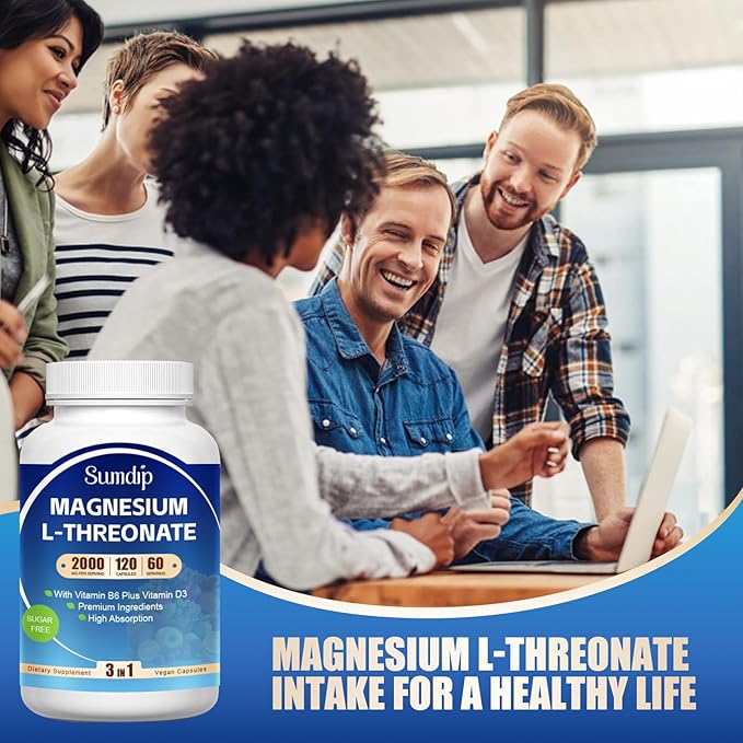 Magnesium L-Threonate Capsules, 2000 mg per Serving, High Absorption, Supports Immune, Suitable for Men and Women,120 Vegetarian Capsules