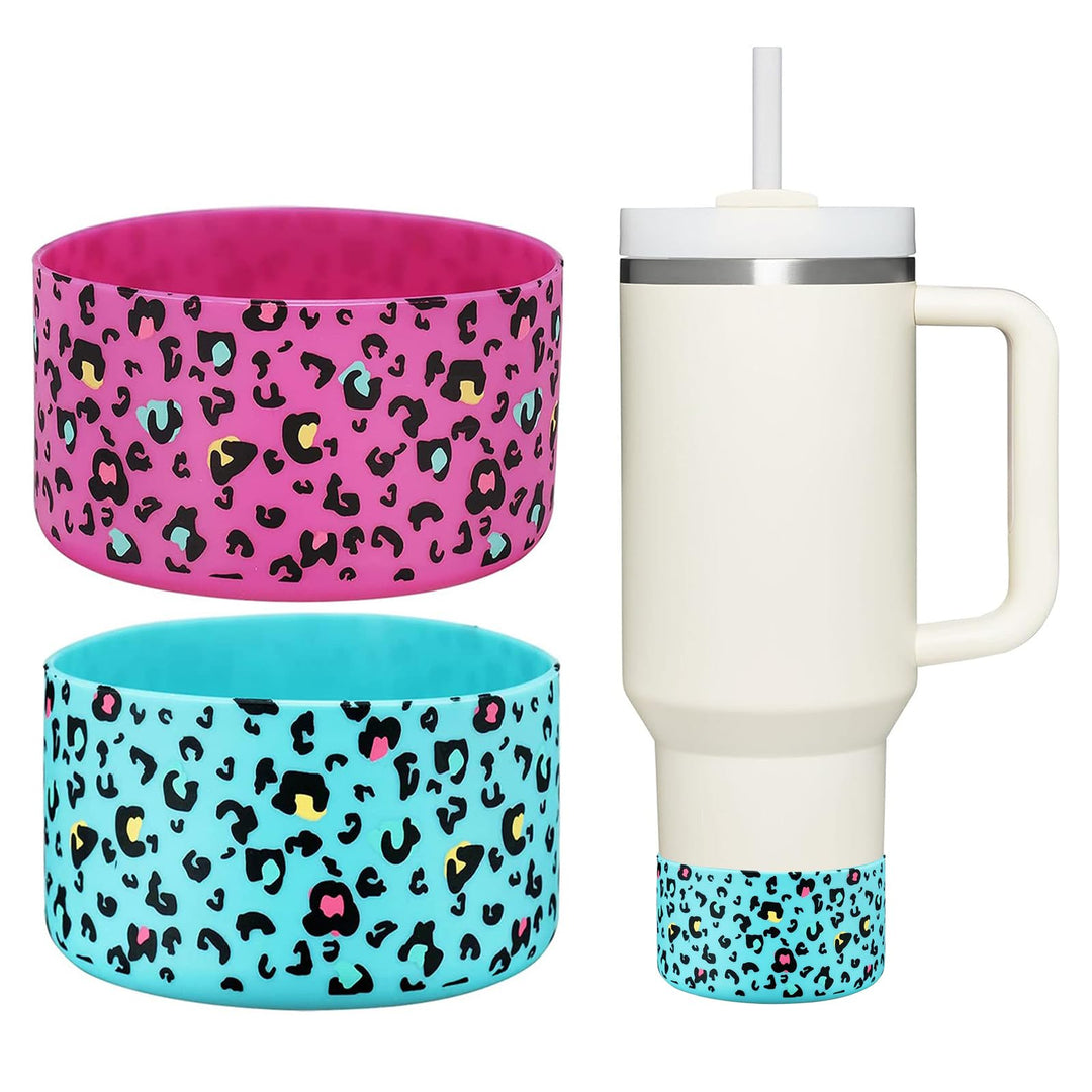 2 Pcs Tumbler Bottom Protector Boot for Stanley Quencher Adventure 40oz & Stanley IceFlow 20oz 30oz and Compatible with Hydro Flask Water Bottle 12oz 21oz 24oz Stealth Landing (Green/carnation leo)