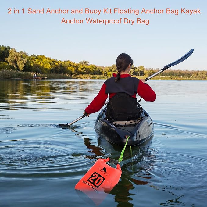 4 Set 2 in 1 Sand Anchor and Buoy Kit Floating Bag Kayak Anchor Waterproof Dry Bag for Lake Beach Boats Watercrafts Hiking Camping Water Sports Surfing Tubing Kayaking(Orange)