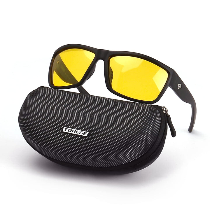 TOREGE Polarized Sunglasses Women Men for Night Driving Sun Glasses Sports Baseball Cycling Running Fishing TR26 (Black Frame & Night Lens)