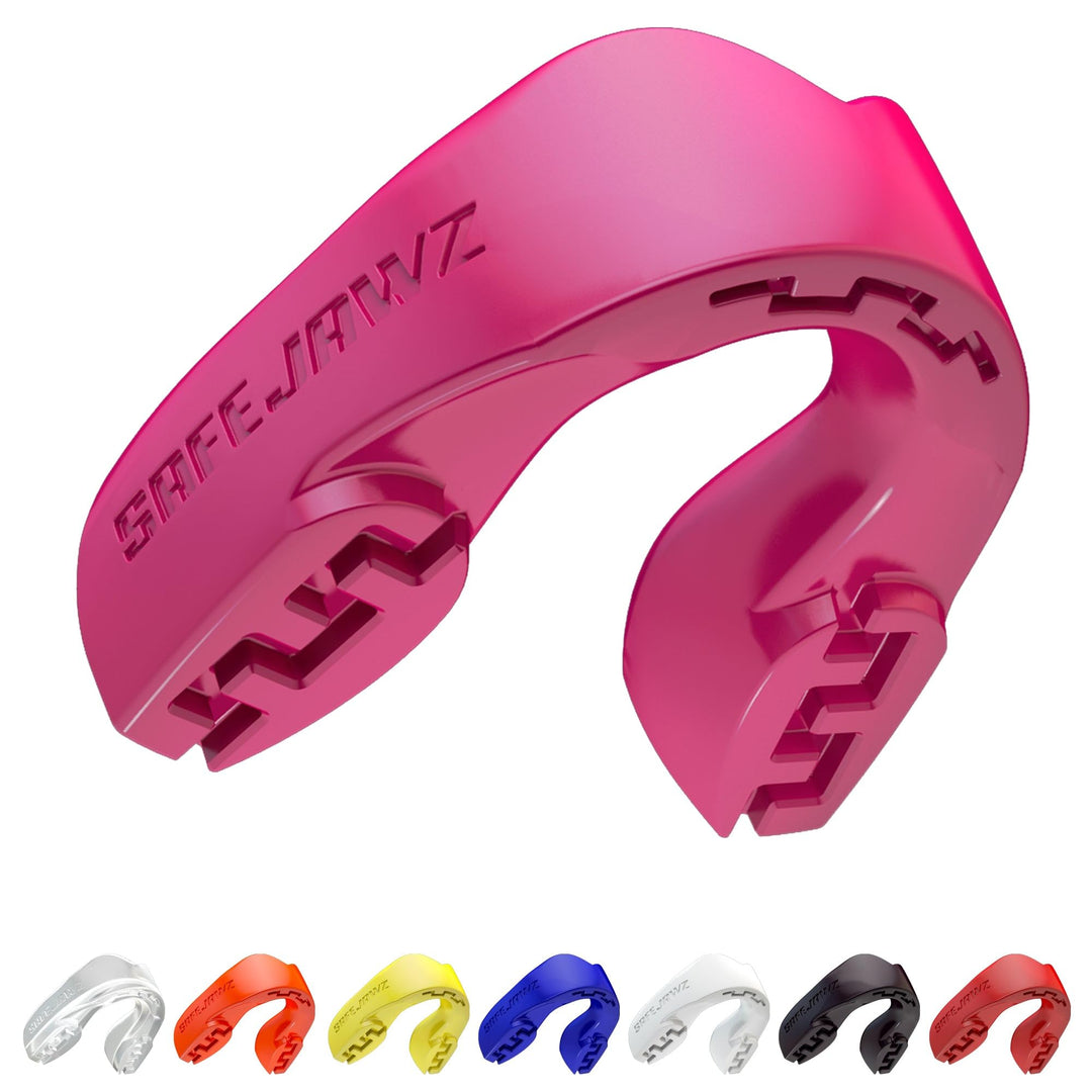 SAFEJAWZ Mouthguard Slim Fit, Adults and Junior Mouth Guard with Case for Boxing, Basketball, Lacrosse, Football, MMA, Martial Arts, Hockey and All Contact Sports (Pink)
