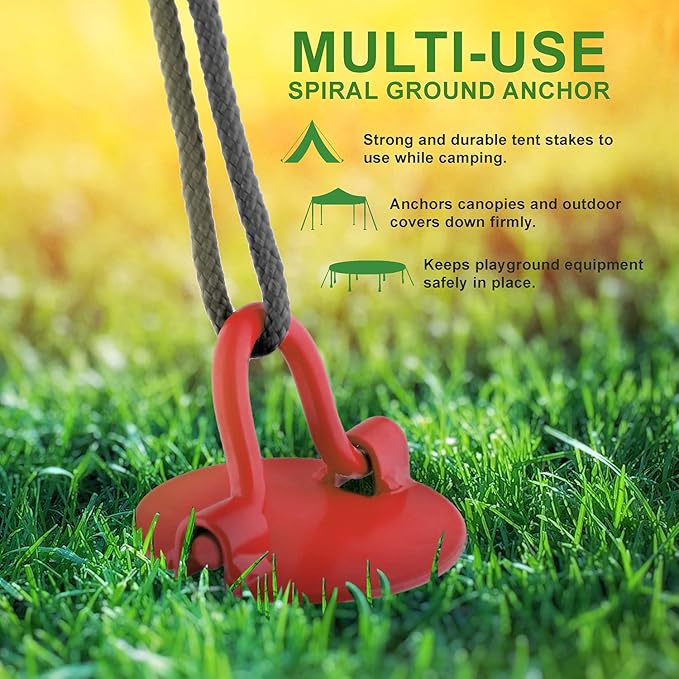 7Penn Ground Anchors Screw in 4 Pack - 16 Inch Red Spiral Dog Leash Ground Anchor Tie Down - Heavy Duty RV Canopy Stakes for High Wind Camping Tents with 475 lbs Pull Force